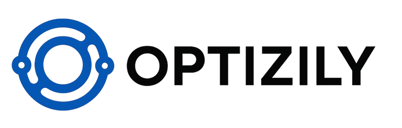 Design a sleek, minimalist logo for Optizily, a tech company specializing in business optimization and analytics. Incorporate a stylized O symbolizing interconnected systems or data flow. Use 